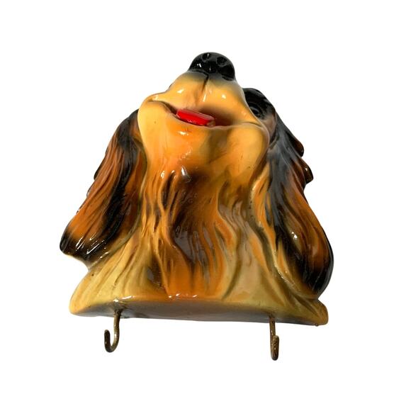 Vintage Chalkware Happy Dog Wall Hanging Key Hook 6" High - Picture 3 of 4